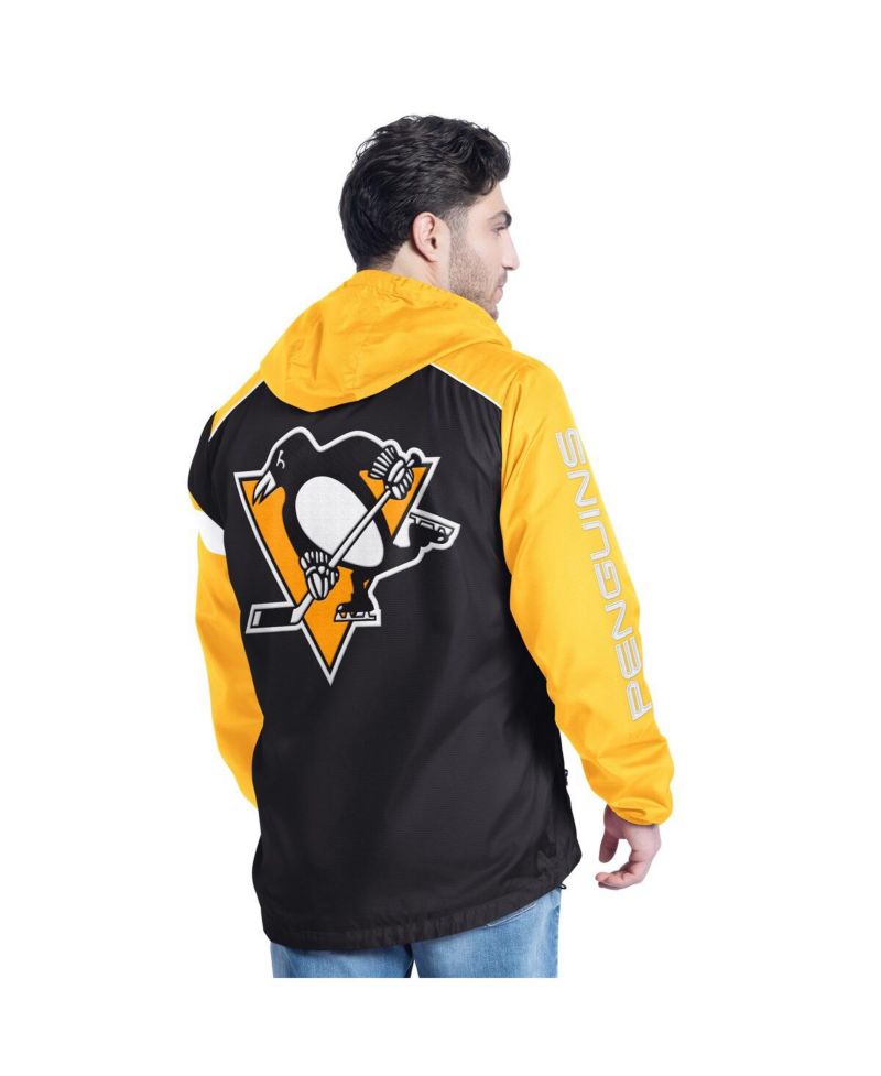 Men's Black/Gold Pittsburgh Penguins Lateral Half-Zip Hoodie Jacket