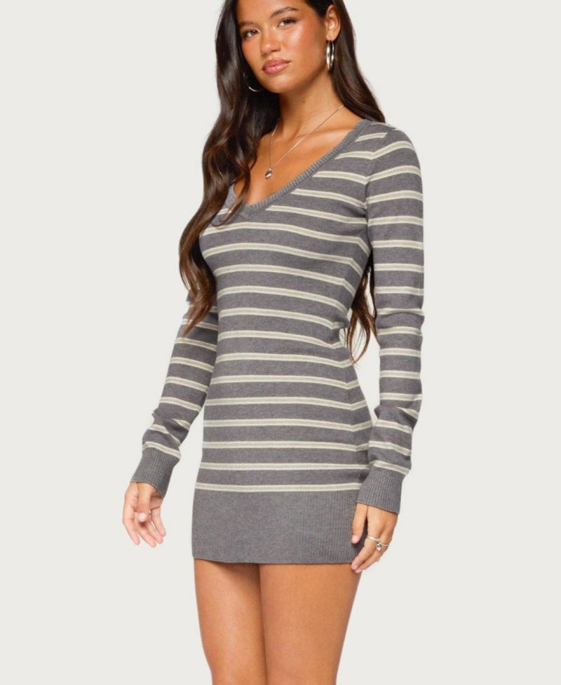 Women's Kerla Long-Sleeve Striped V-Neck Mini Dress