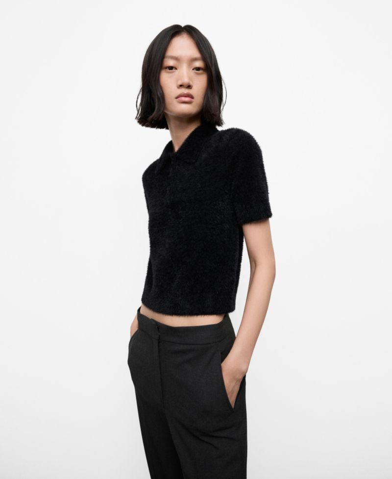 Women's Faux Fur Polo-Neck Sweater