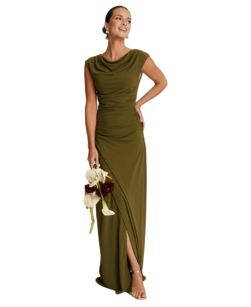 Women's Cowl Gathered Short Sleeve Bridesmaid
