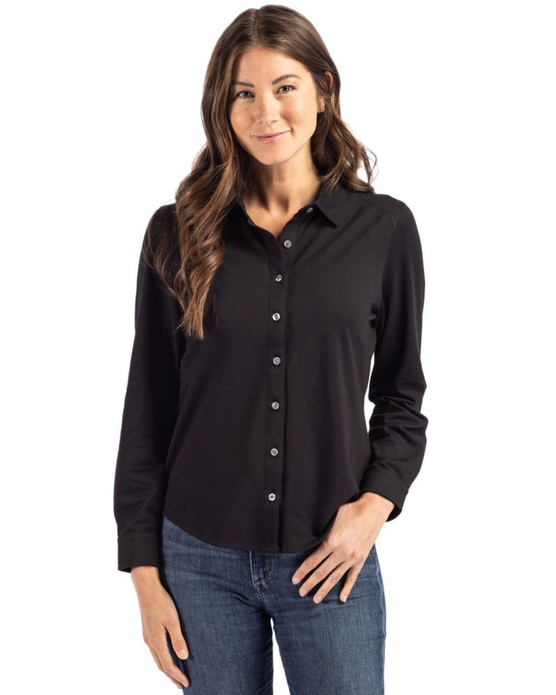 Women's Cutter and Buck Advantage Tri-Blend Soft Pique Long Sleeve Knitted Button Down