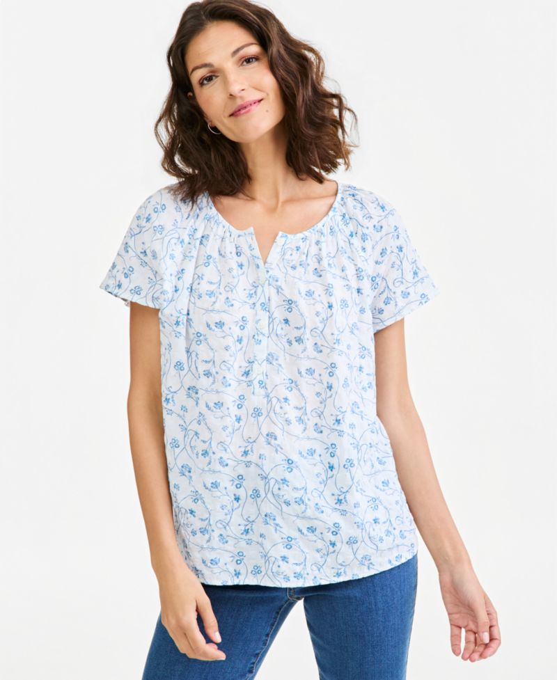 Women's Seersucker Floral-Print Top