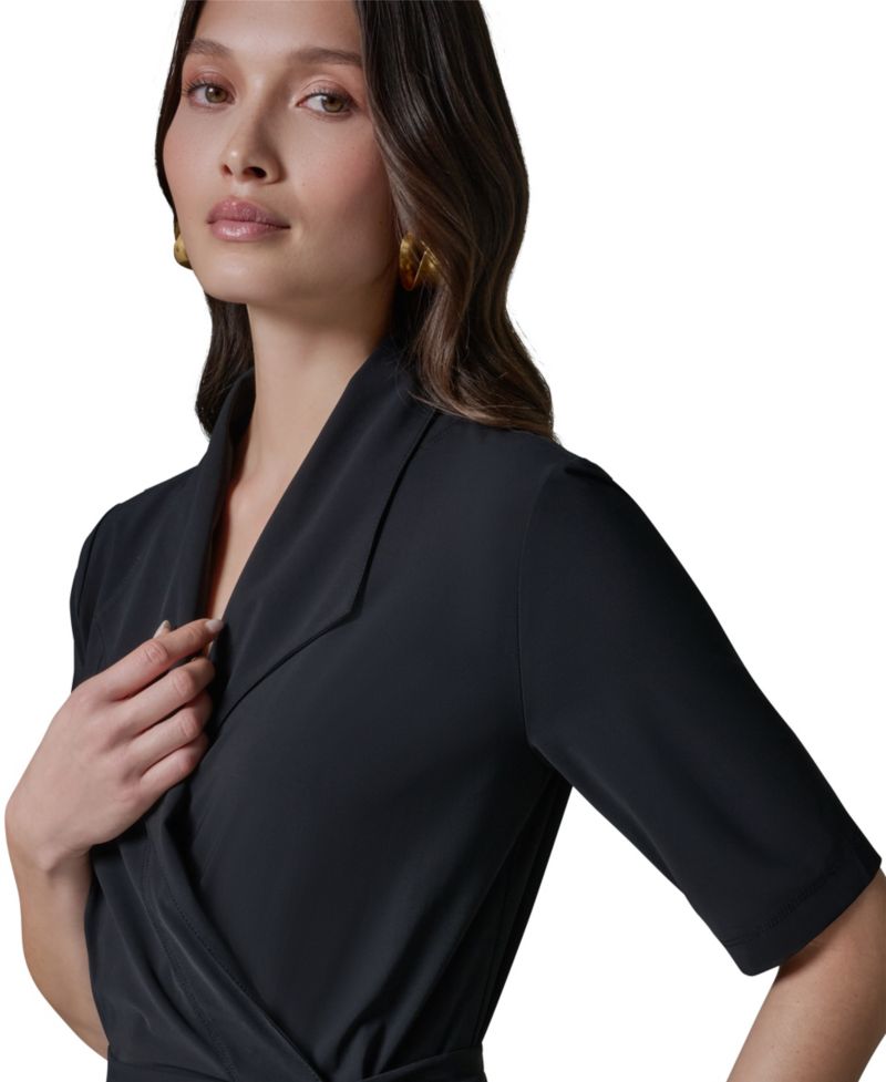 Women's 4-way Stretch Knit Elbow-Sleeve Collared Polo Dress
