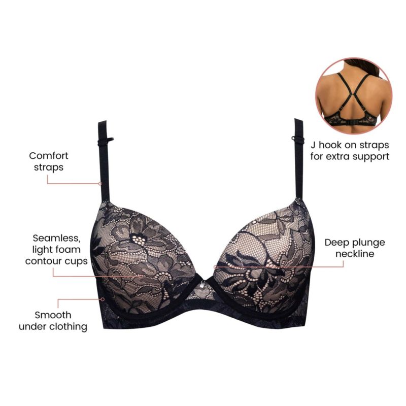 Women's Luxlacy Lace T-Shirt Bra, Black, 40H
