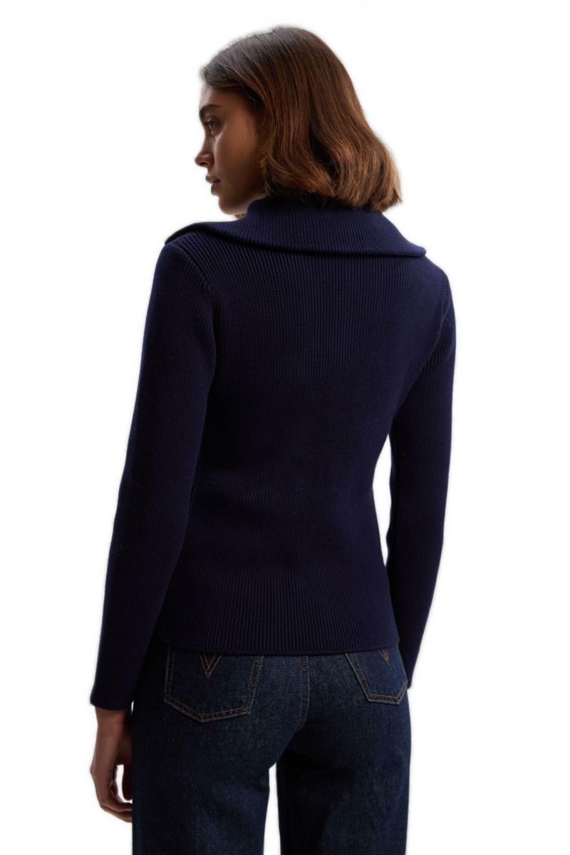 Women's Cotton Zip Through Collar Knit Cardigan