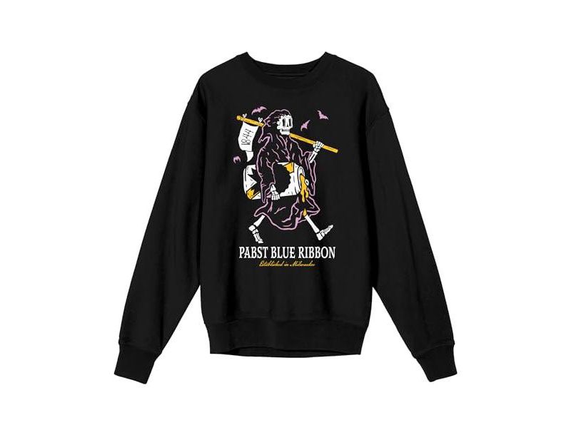 Men's Grim Reaper Enjoying a Beer Adult Black Crew Neck Sweatshirt-3XL