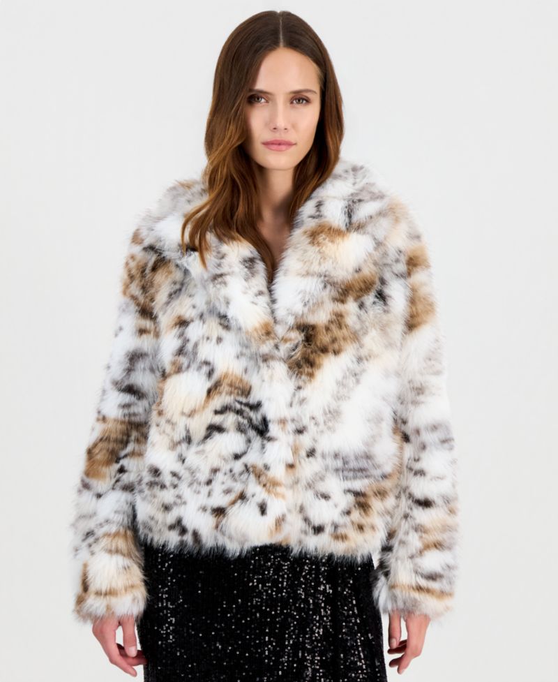 Women's Cropped Animal-Print Faux-Fur Jacket