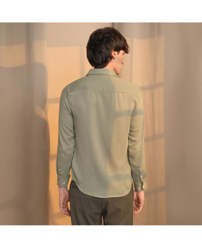 Men's Sage Green Woven-Textured Shirt