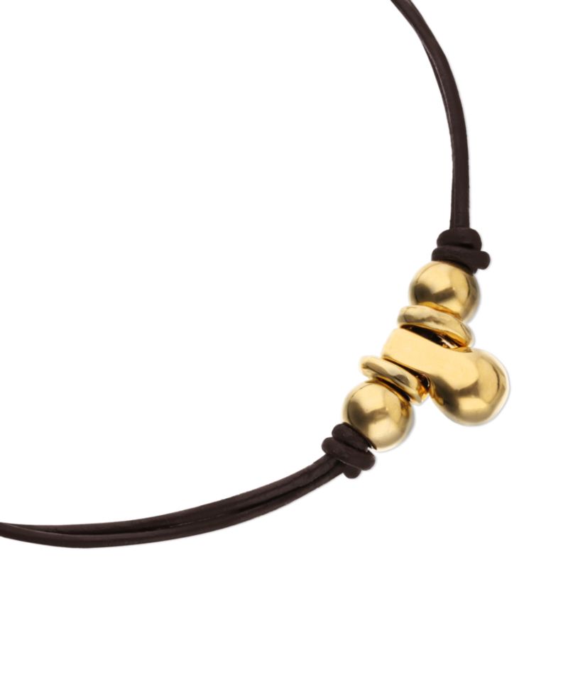 Leather Necklace with Three 18k Gold Alloy Plated Balls