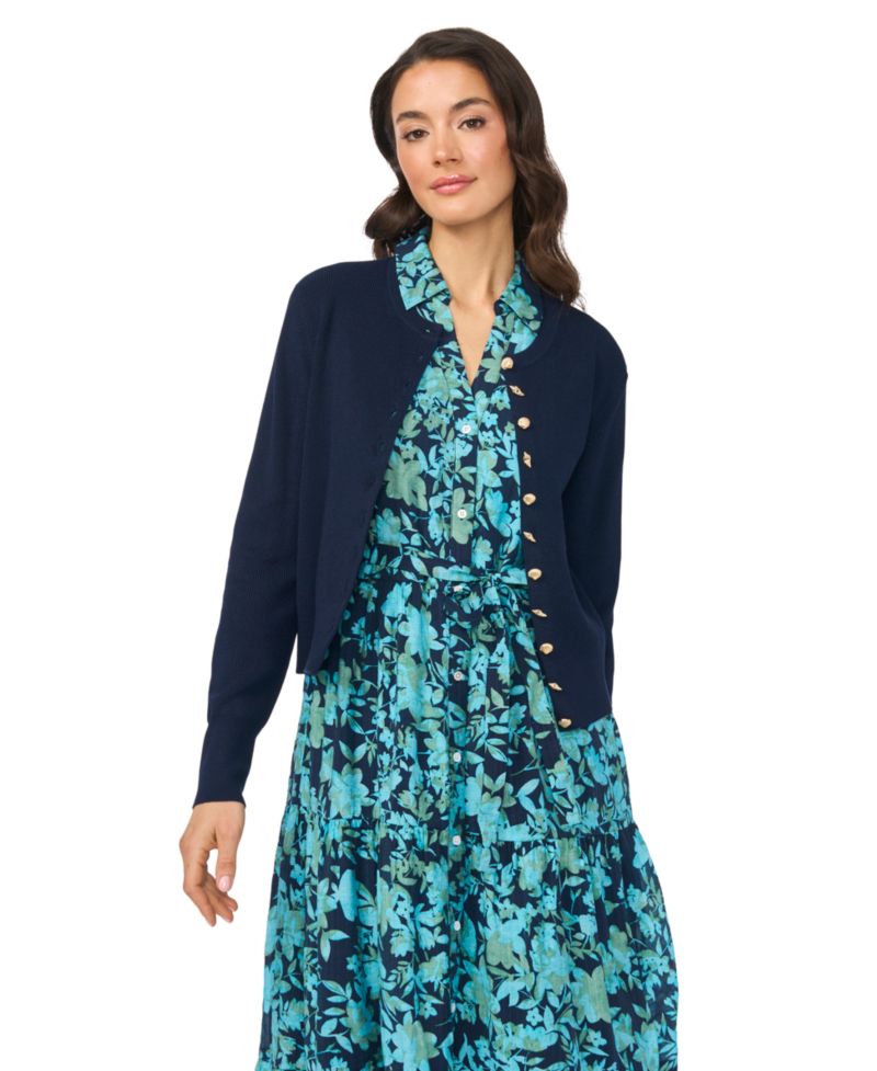Women's Long-Sleeve Crewneck Shell-Button Cardigan Sweater