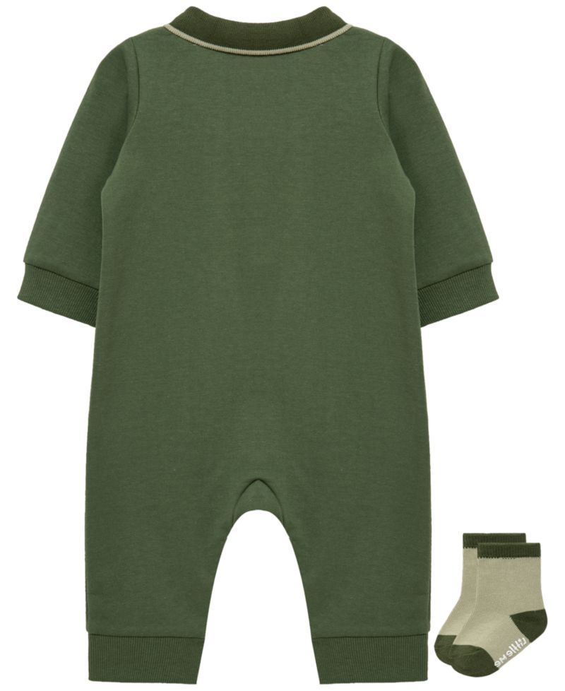 Baby Girls' Dinos Long-Sleeve Coverall and Socks, 2-Piece Set