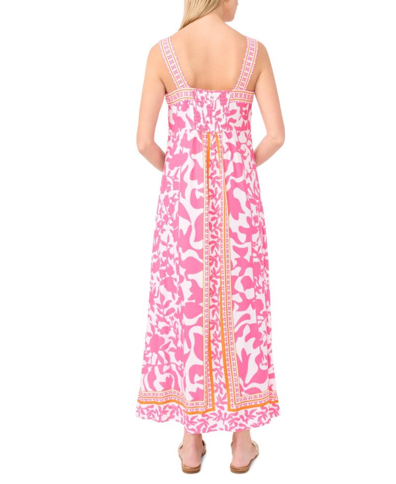 Women's Printed Square-Neck Smocked-Back Sleeveless Maxi Dress