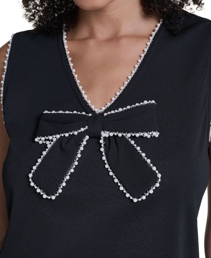 Petite Sleeveless V-Neck Bow Detail Blouse