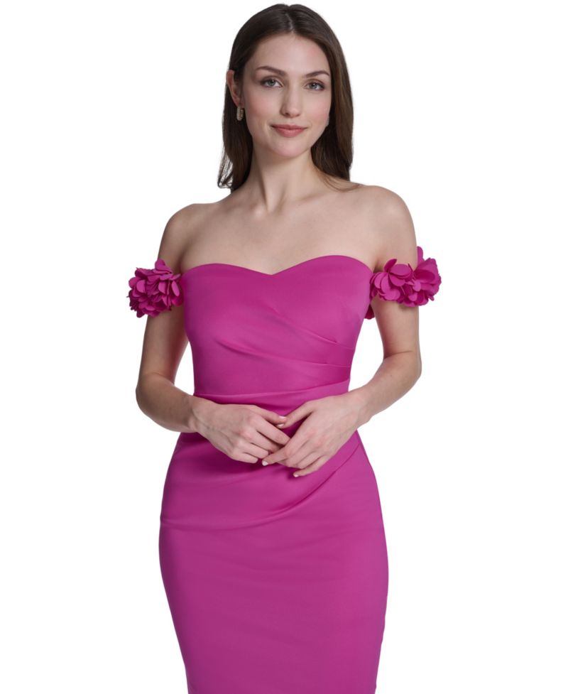 Women's Strapless Floral-Sleeve Mermaid Dress