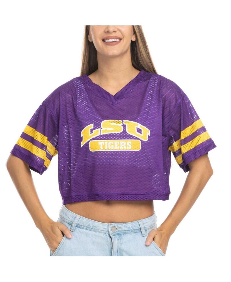 Women's Purple LSU Tigers Mesh Cropped V-Neck T-Shirt