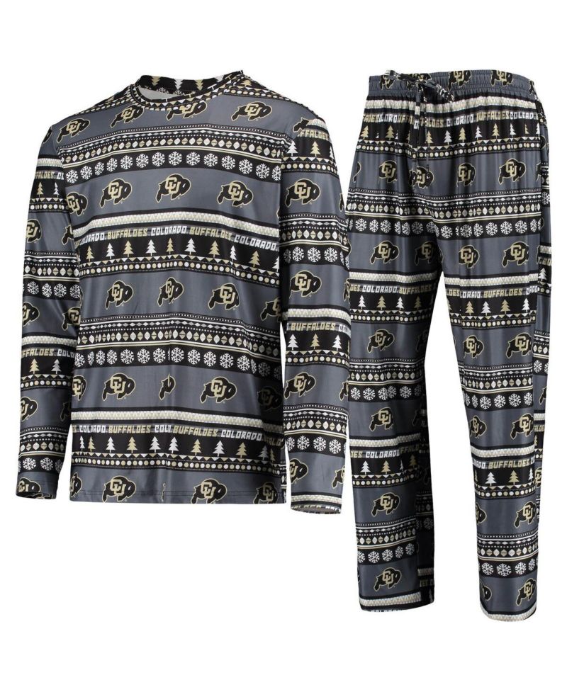 Men's Black Colorado Buffaloes Ugly Sweater Long Sleeve T-Shirt and Pants Sleep Set