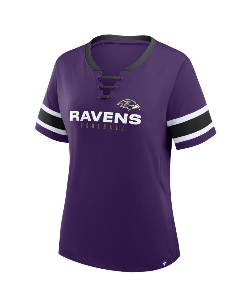Women's Purple Baltimore Ravens Plus Size Red Zone Athena Lace-Up V-Notch Neck T-Shirt