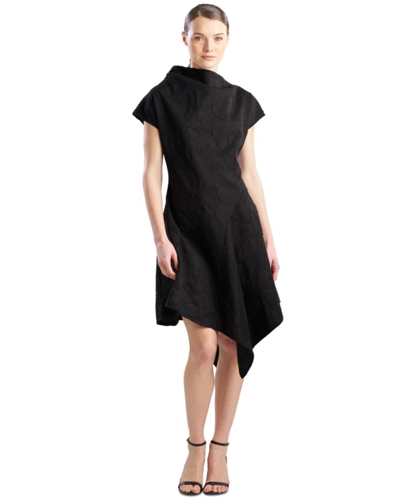 Women's Embroidered Asymmetrical-Hem Faux Suede Dress