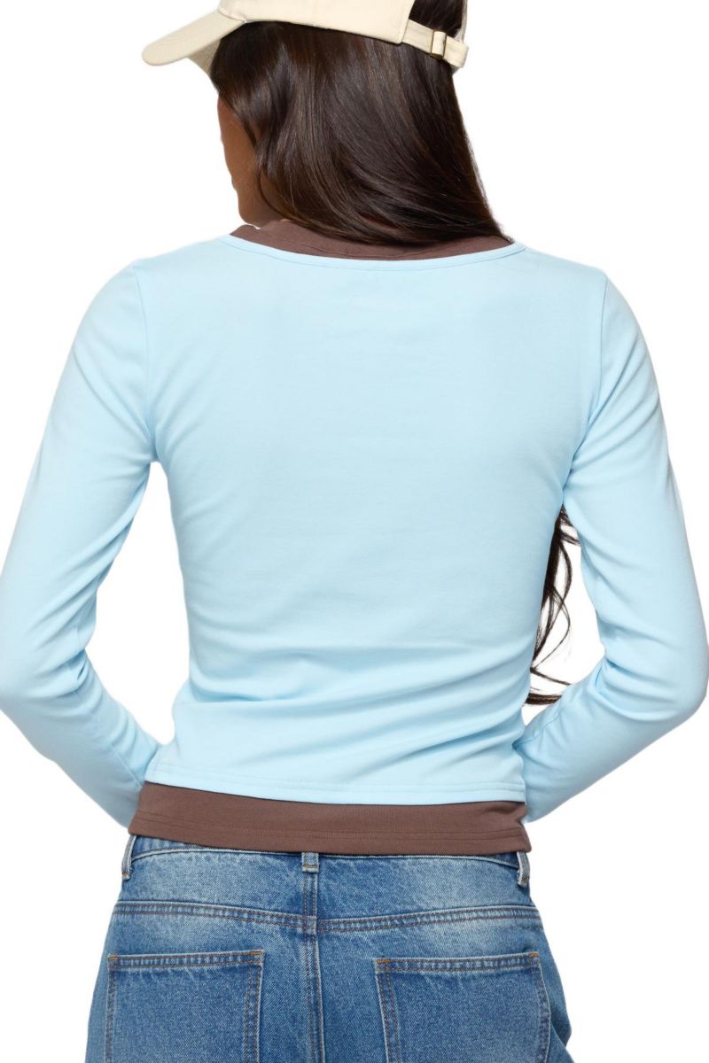 Women's Contrast Layered Look Long Sleeve T Shirt