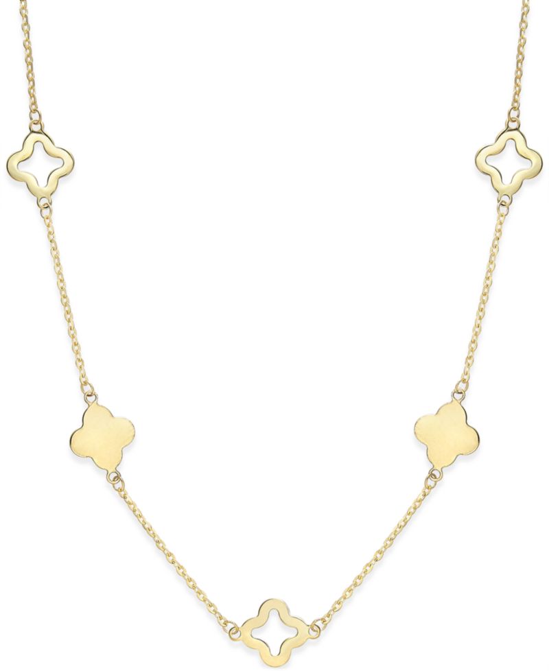 Solid & Silhouette Alternating Clover Necklace in 14k Gold