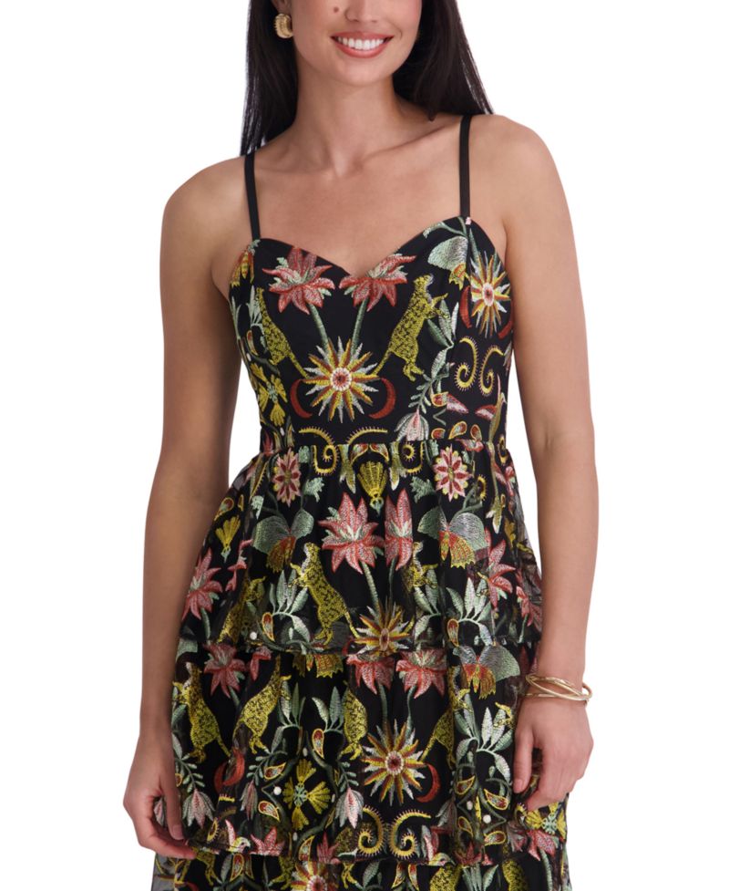 Women's Embroidered Mesh Sleeveless Maxi Dress