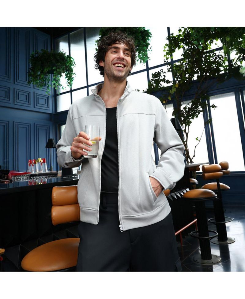 Men's Cloud Grey Panel-Stitch Knit Jacket