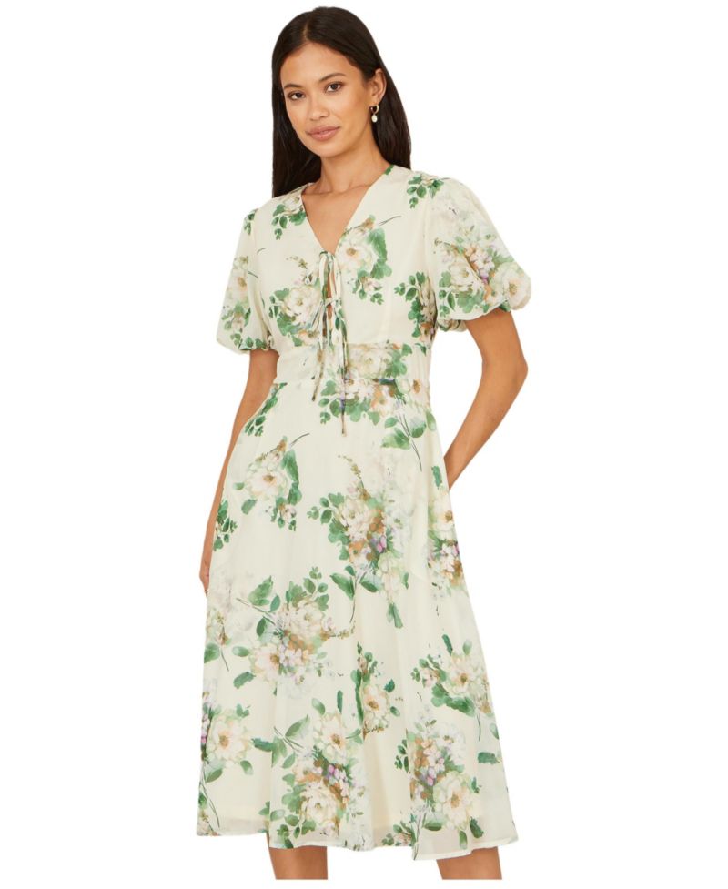 Women's Floral Front Tie Detail Tea Dress