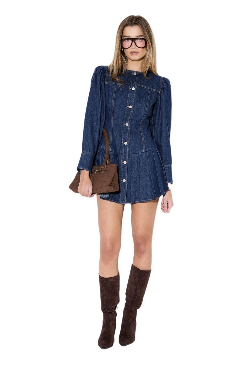 Women's Premium Denim Balloon Sleeve Dress