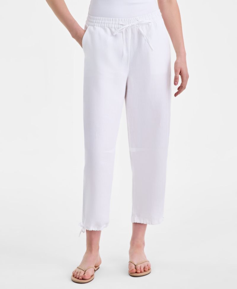 Women's 100% Linen Drawstring Barrel-Leg Pants