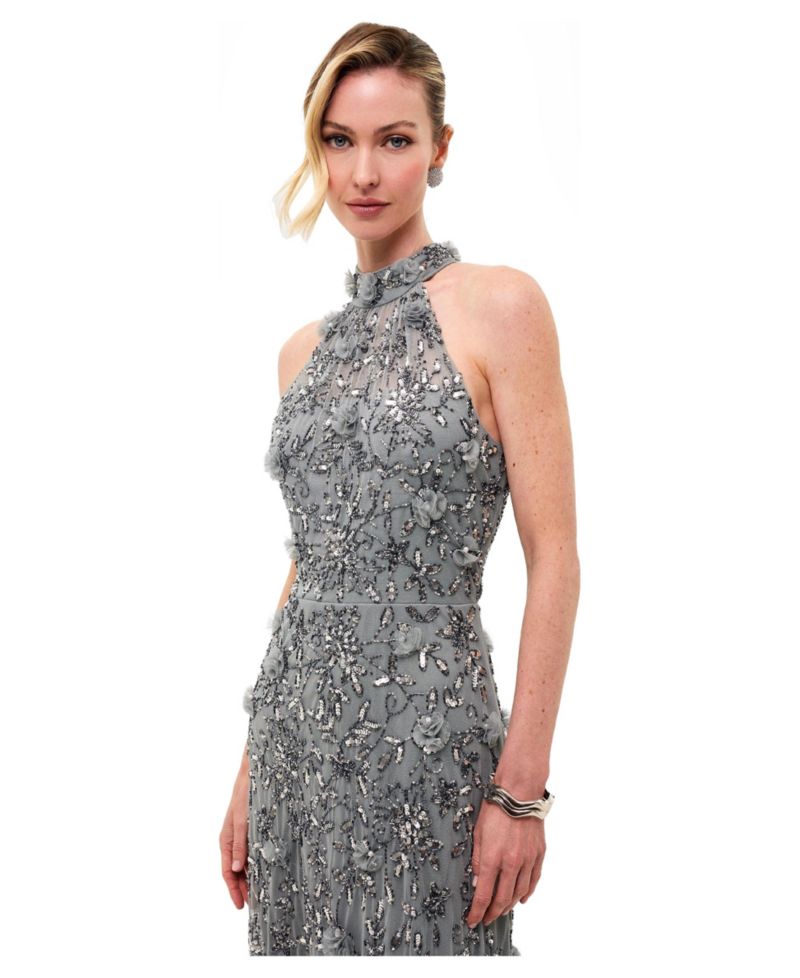 Women's Embellished Sequins Halter Neck Maxi Dress