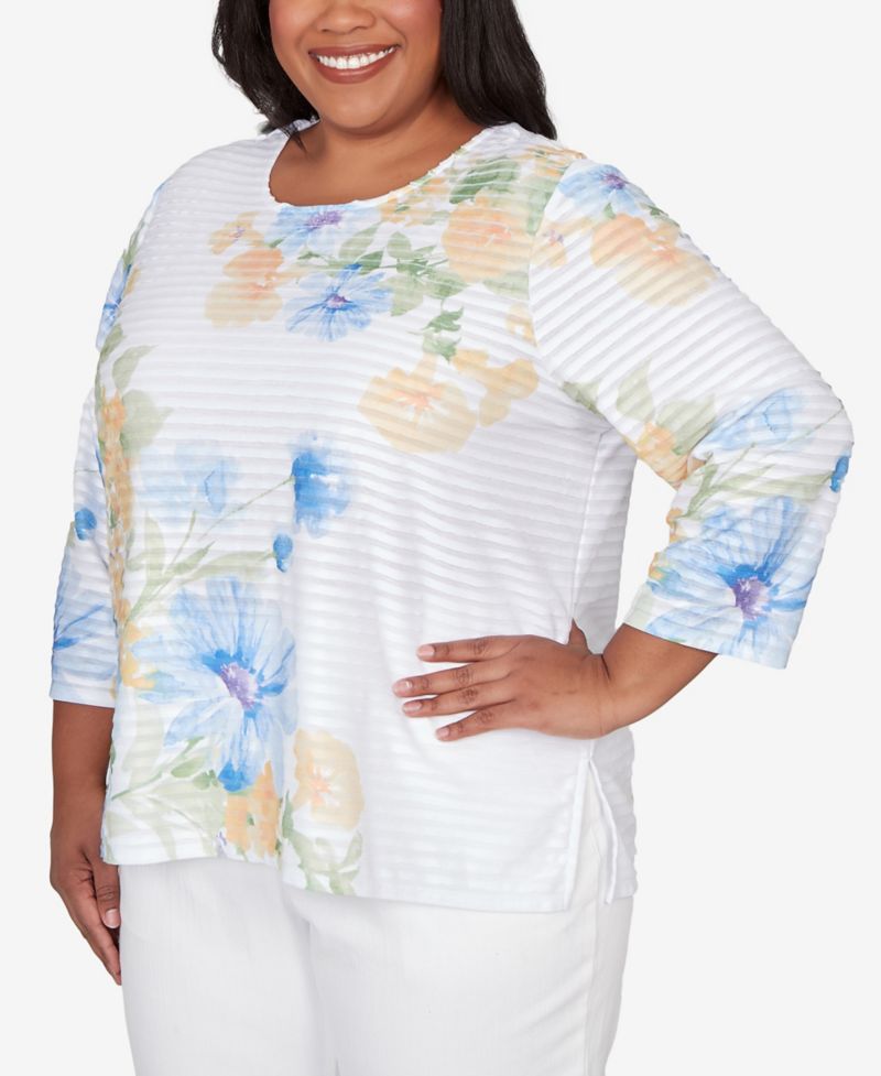 Plus Size Classic Placed Floral Stripe Top