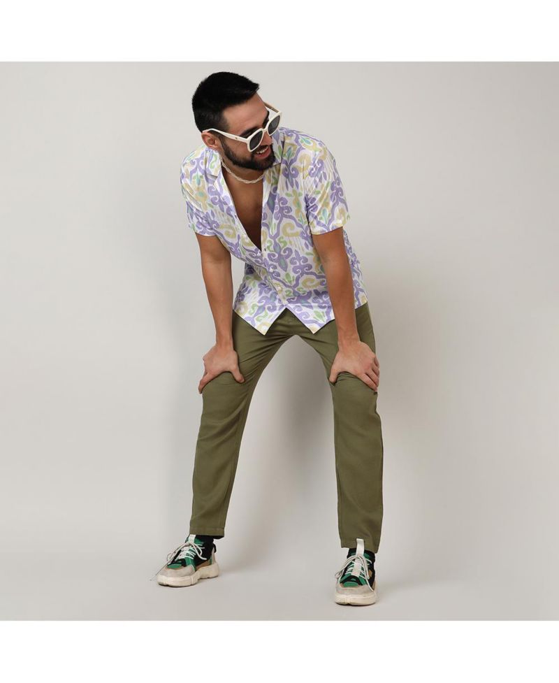 Men's Lilac & Pale Yellow Ethnic Shirt