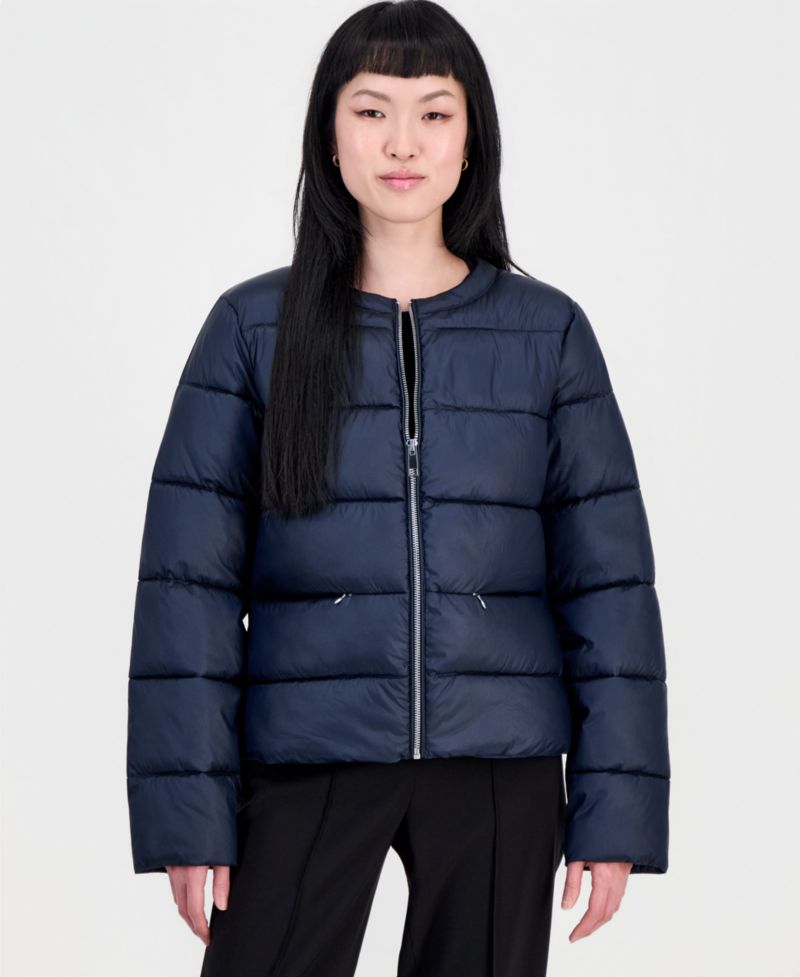 Women's Short Quilted Puffer Collarless Jacket