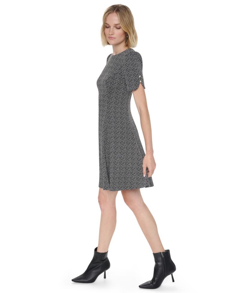 Women's Short-Sleeve Fit and Flare Dress with Pockets