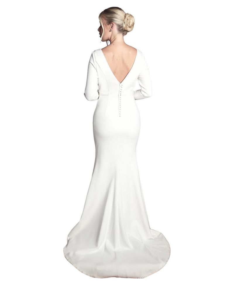 Women's Slash Neck Long-Sleeve Puddle Wedding Dress