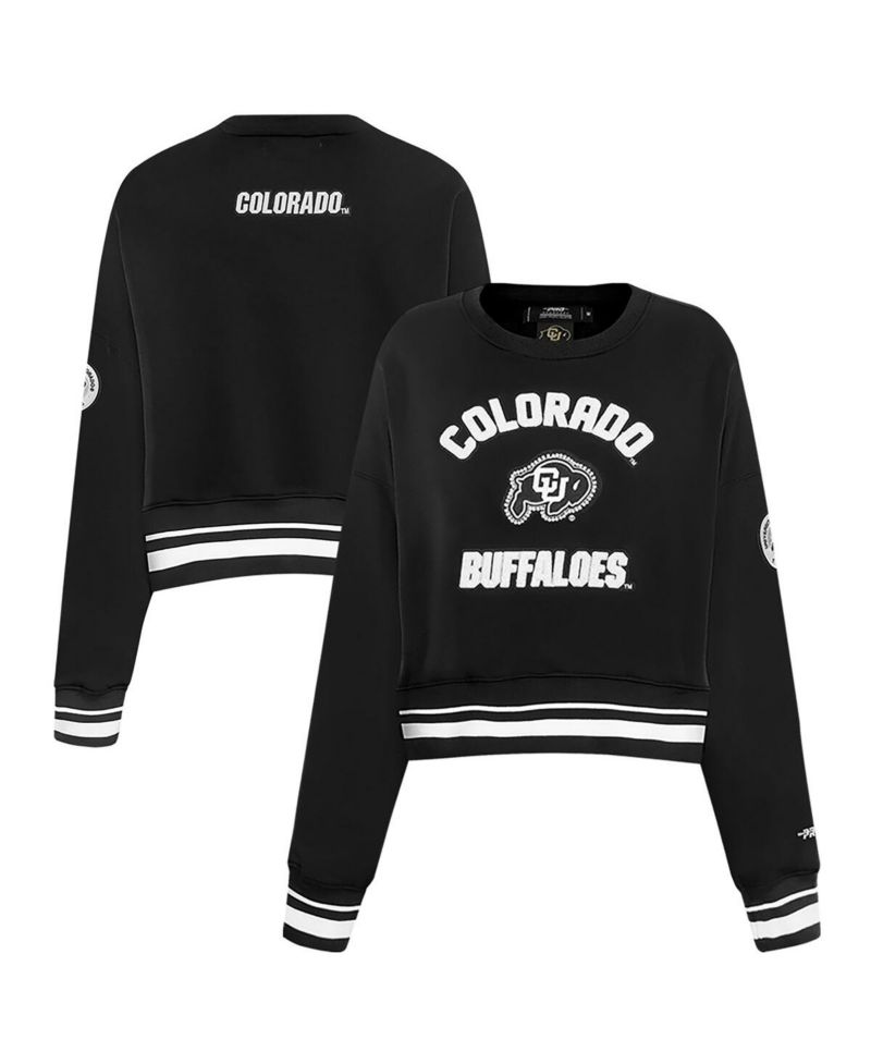 Women's Black Colorado Buffaloes Cultivated-Pearl Cropped Pullover Sweatshirt
