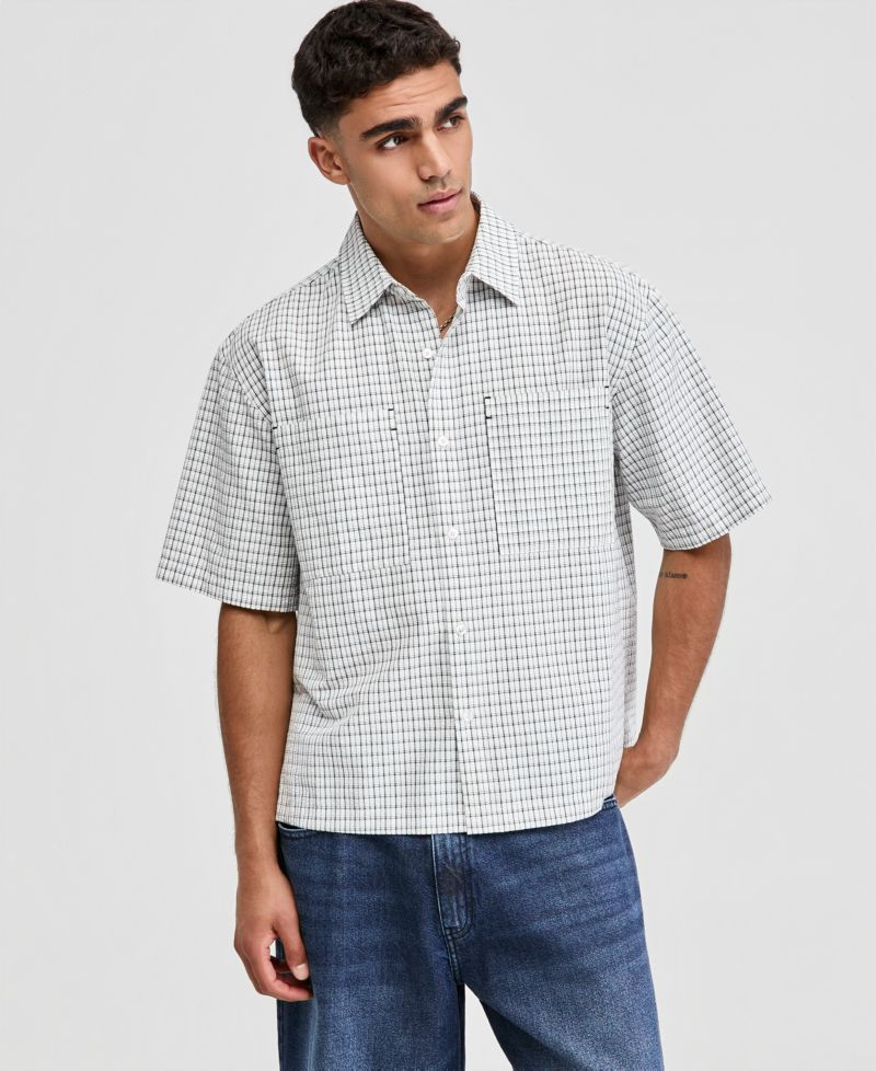 Men's Plaid Seersucker Short-Sleeve Shirt, Macy's Exclusive