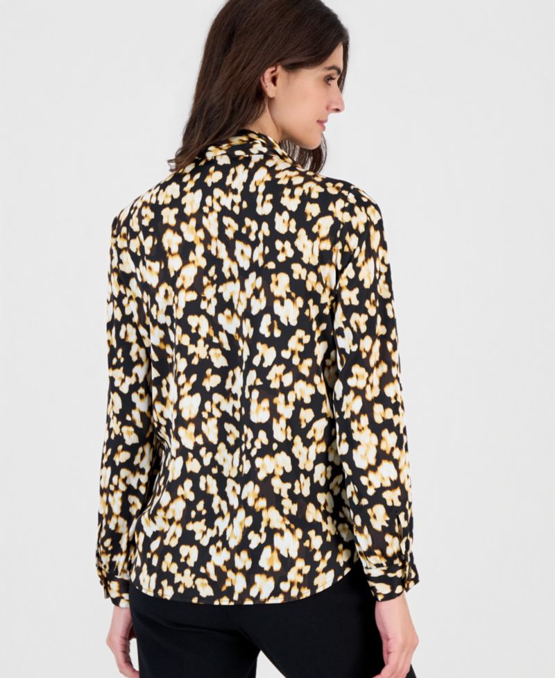 Women's Long Sleeve Printed Satin Blouse