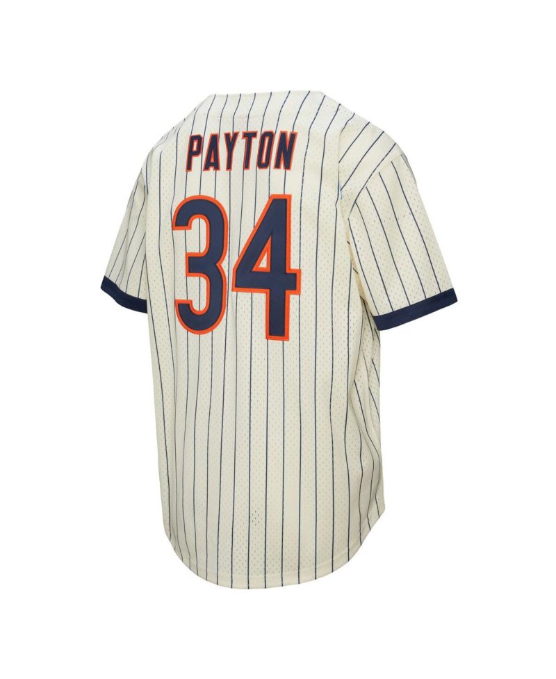 Men's Walter Payton Cream Chicago Bears Name & Number Mesh Button-Up Baseball Jersey