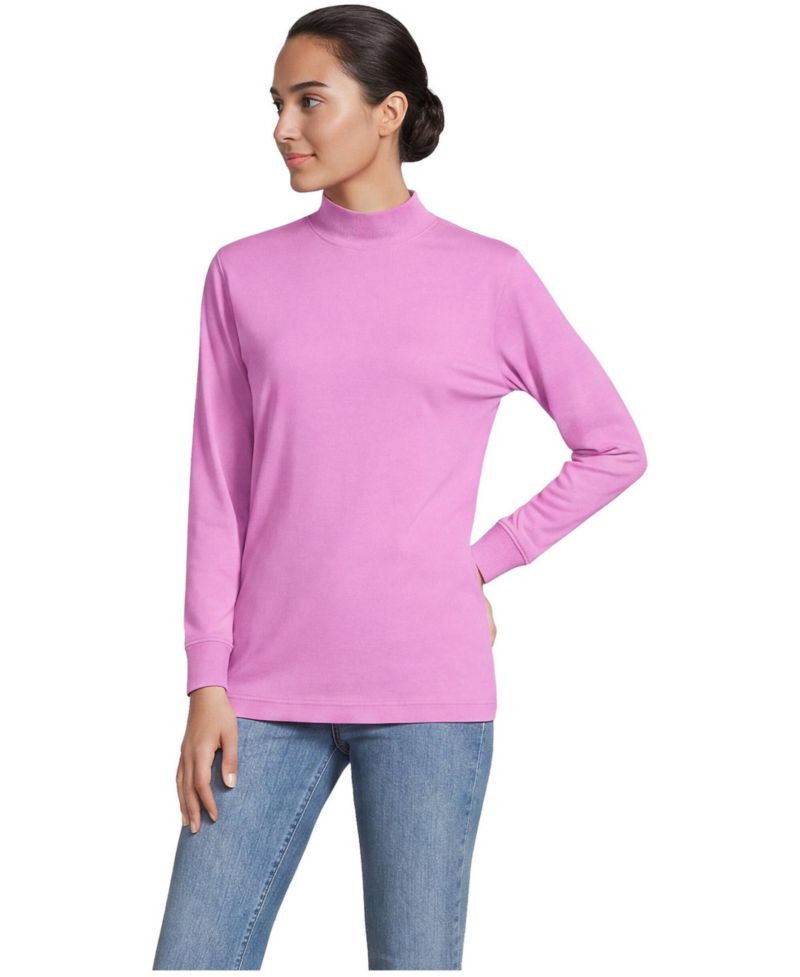 Women's Relaxed Cotton Long Sleeve Mock Turtleneck