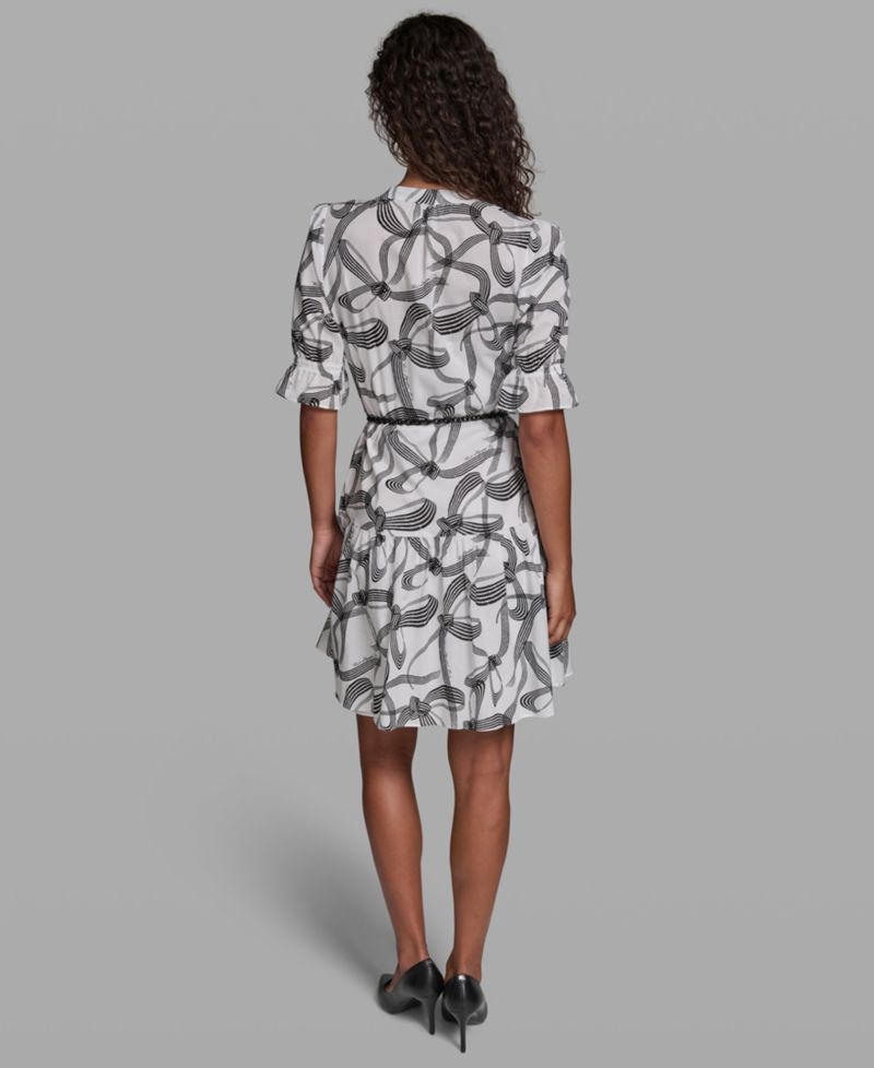Women's Printed Belt Collared Dress