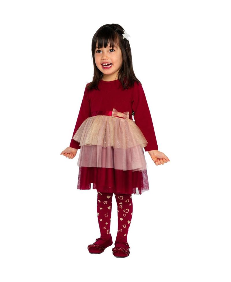 Little Girls (6-8) Bi-Material Dress with Glittering Skirt