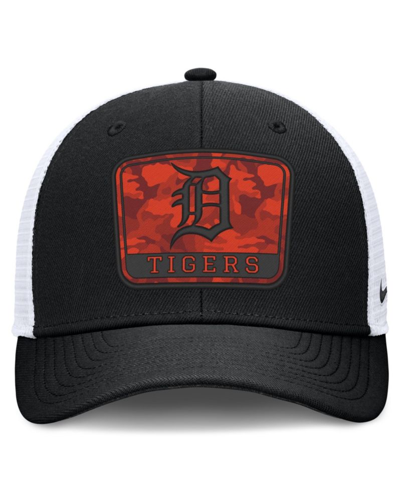 Men's Black/White Detroit Tigers Camo Rise Trucker Dri-FIT Adjustable Hat