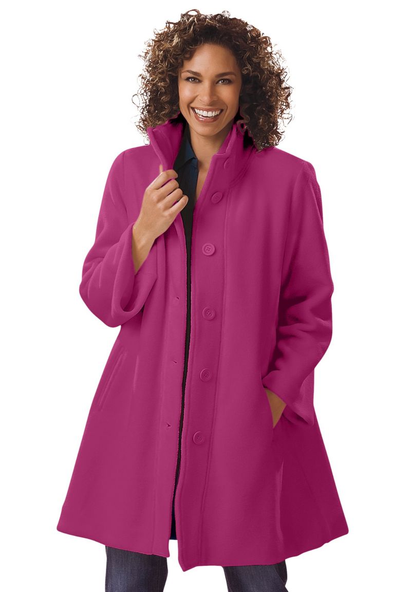Plus Size Fleece Swing Funnel-Neck Coat