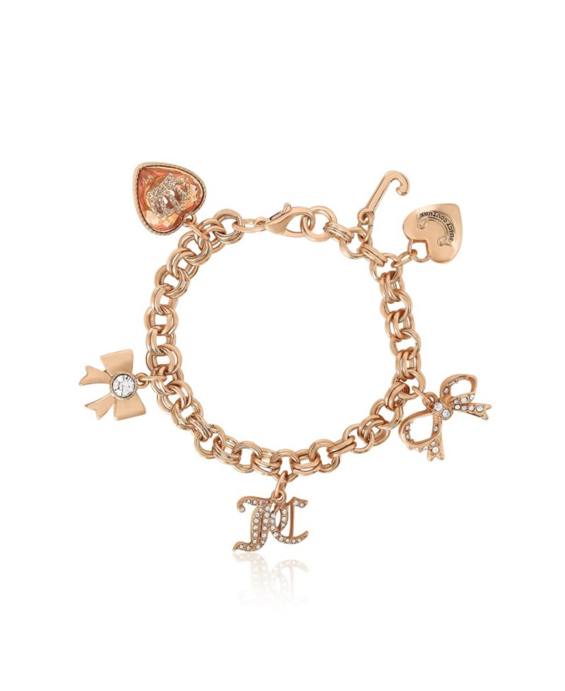 -Tone Charm Bracelet with Bow and PavÃ© Details