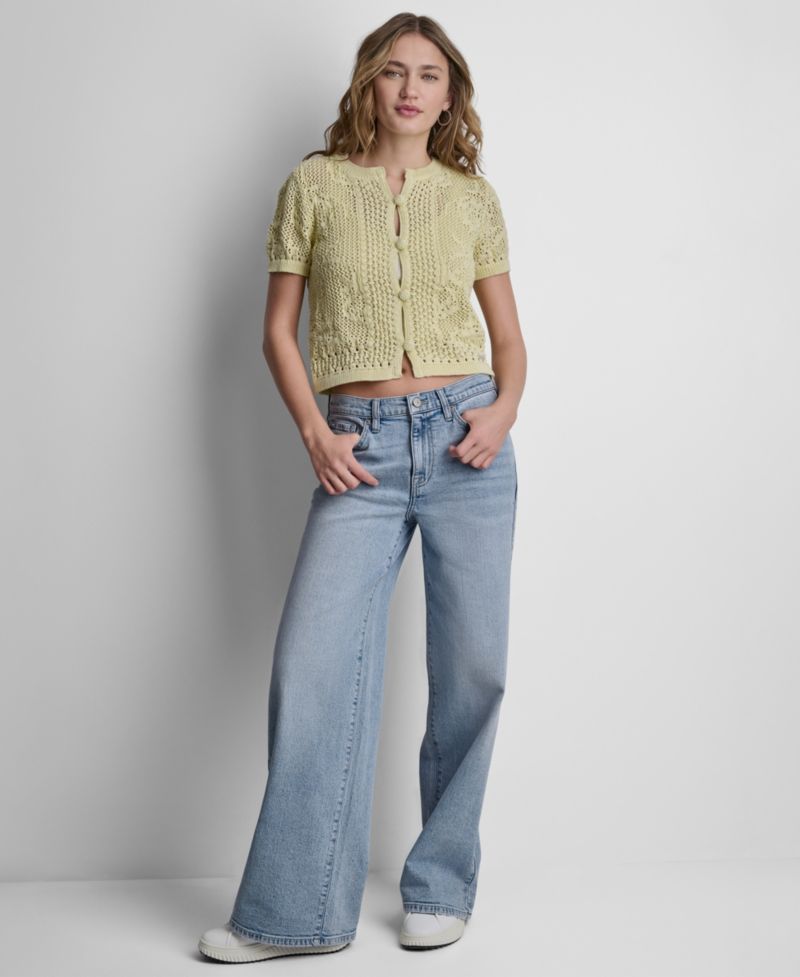 Women's Short-Sleeve Crewneck Cardigan
