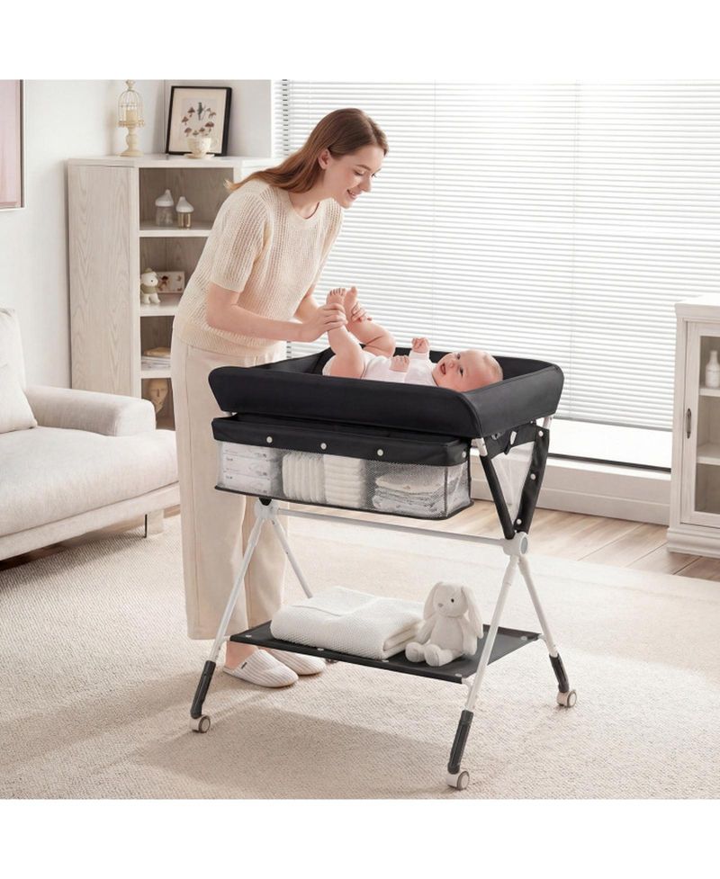 3-Level Adjustable Portable Baby Changing Table with Wheels