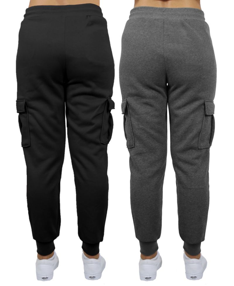 Women's Heavyweight Loose Fit Fleece Lined Cargo Jogger Pants Set, 2 Pack