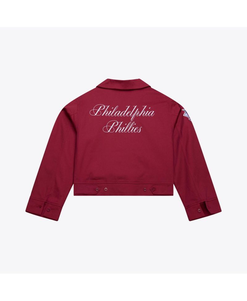 Women's Burgundy Philadelphia Phillies Script Mechanic Cropped Full-Zip Jacket