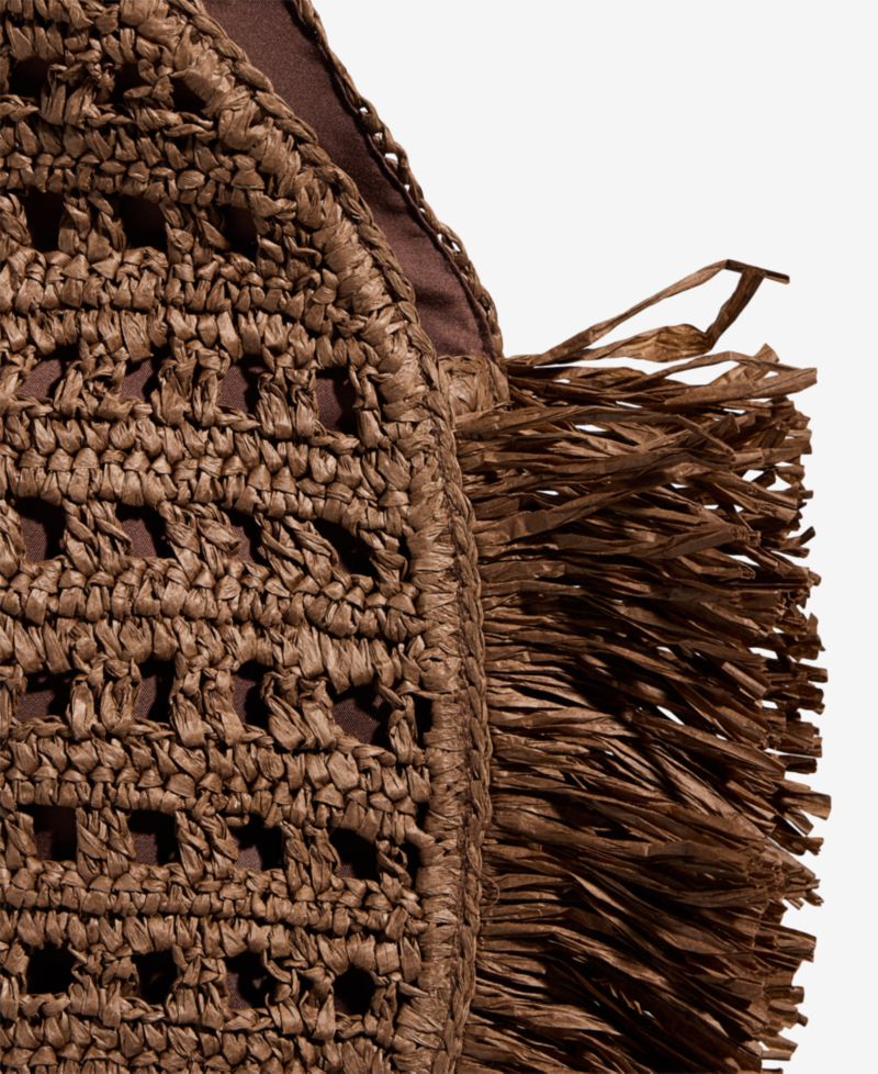 Fringe Trim Straw Tote